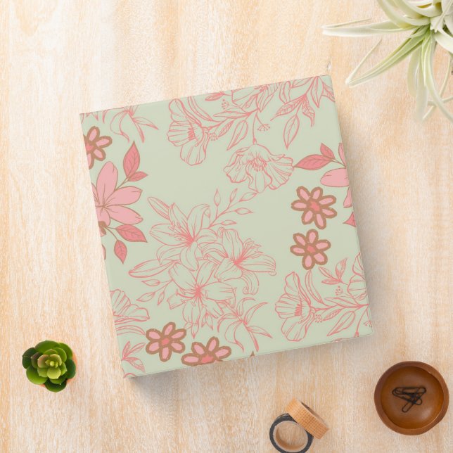 Green Pink Retro Y2K 70s Flower Pattern Binder (In Situ)
