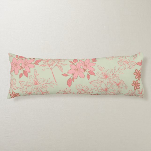 Green Pink Retro Y2K 70s Flower Pattern Body Pillow (Front)