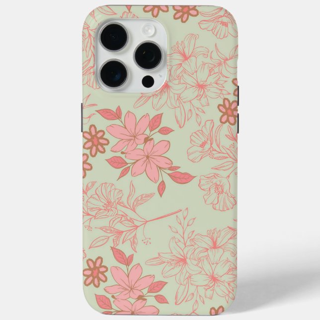 Green Pink Retro Y2K 70s Flower Pattern Case-Mate iPhone Case (Back)
