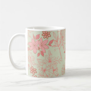 Green Pink Retro Y2K 70s Flower Pattern Coffee Mug