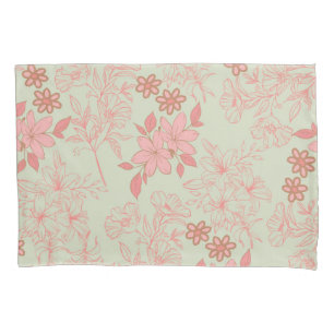 Green Pink Retro Y2K 70s Flower Pattern Pillowcase