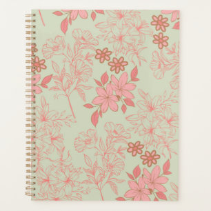 Green Pink Retro Y2K 70s Flower Pattern Planner