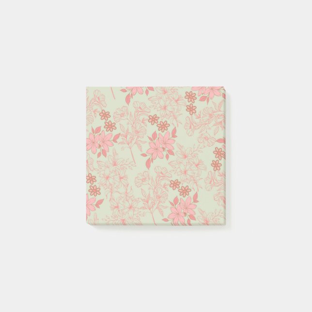 Green Pink Retro Y2K 70s Flower Pattern Post-it Notes (Front)