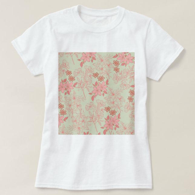 Green Pink Retro Y2K 70s Flower Pattern T-Shirt (Design Front)