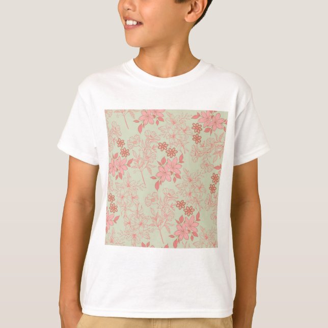 Green Pink Retro Y2K 70s Flower Pattern T-Shirt (Front)
