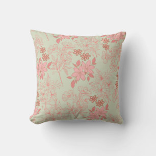 Green Pink Retro Y2K 70s Flower Pattern Throw Pillow