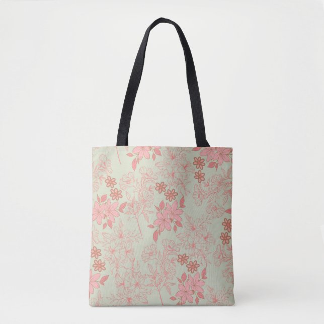 Green Pink Retro Y2K 70s Flower Pattern Tote Bag (Front)