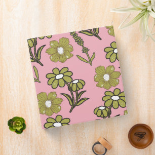 Green Pink Retro Y2K Funky Hippie Flower Pattern Binder
