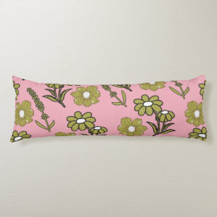 Green Pink Retro Y2K Funky Hippie Flower Pattern Body Pillow