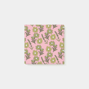 Green Pink Retro Y2K Funky Hippie Flower Pattern Post-it Notes