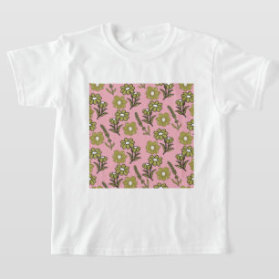 Green Pink Retro Y2K Funky Hippie Flower Pattern T-Shirt