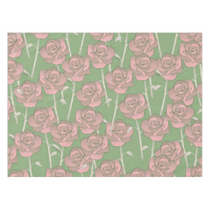 Green Pink Rose Retro Y2K 70s Flower Pattern Tablecloth