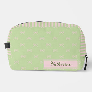 Green Pink Stripe Bow Pattern Coquette Cosmetic Dopp Kit