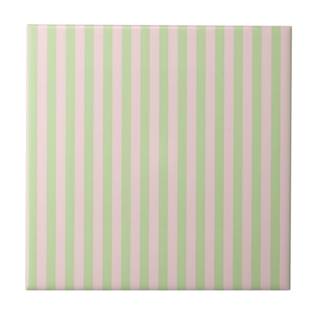 Green Pink Stripes Pattern Minimal Modern Spring Tile (Front)