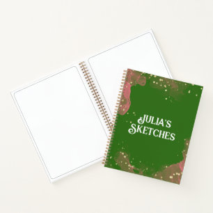 Green Pink Swirl Personalized Book for Sketching