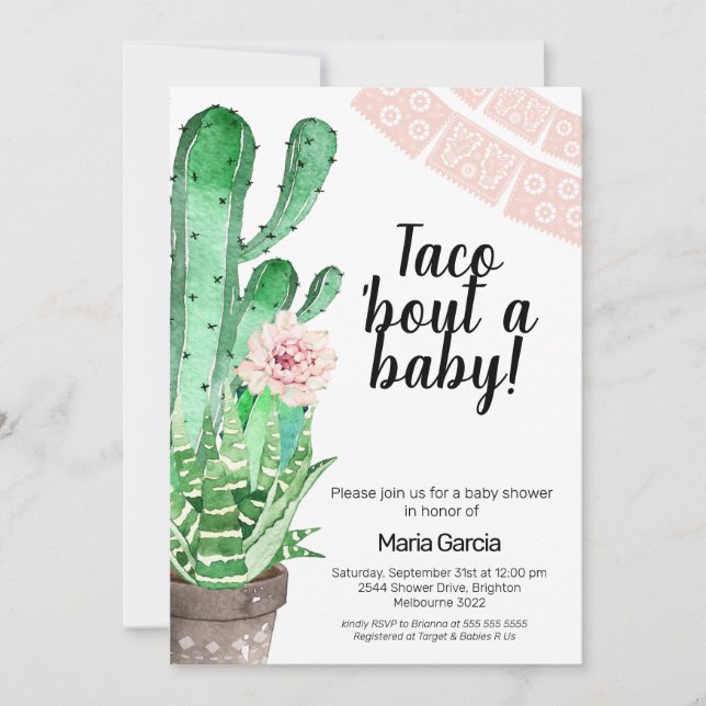 Green Pink Taco Bout A Baby baby shower Invitation (Devant)