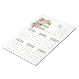 Green Pink Tan Floral Boho Weekly Planner Pages Notepad