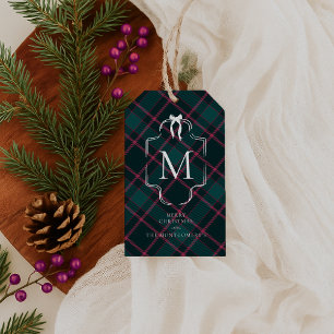 Green & Pink Tartan   Custom Monogram Christmas Gift Tags