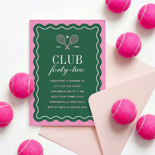 Green + Pink Tennis Club Adult Birthday Party Invitation