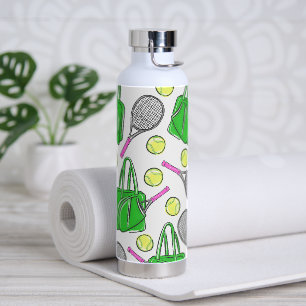 Green Pink Tennis Racquet Bag Balls Preppy Water Bottle