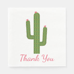 Green & Pink Thank You Cactus Flower Wedding Napkin