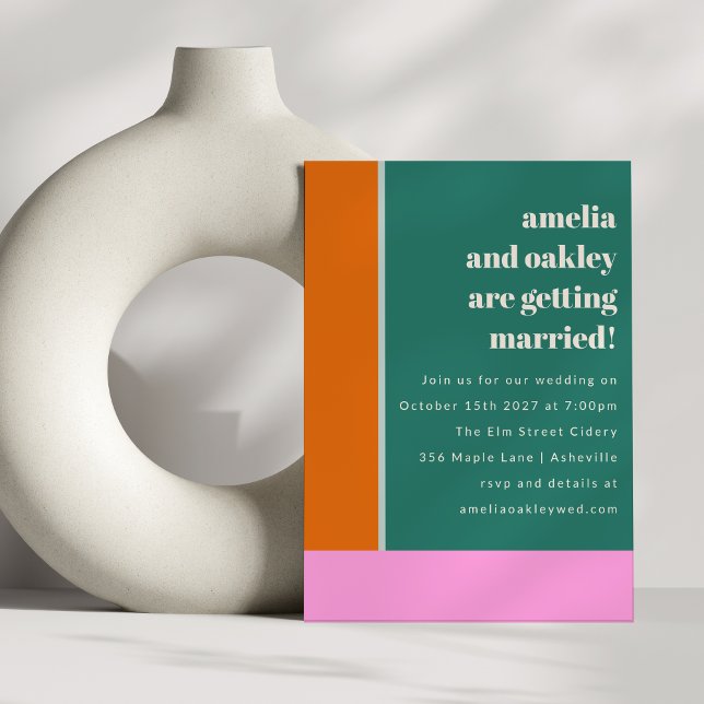 Green Pink Trendy Geometric Wedding Website Invitation (Creator Uploaded)