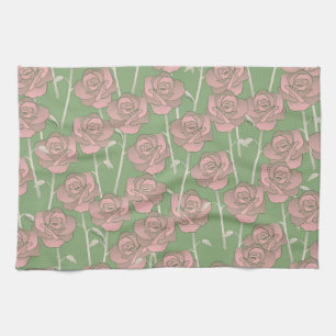 Green Pink Tropical Botanical Spring Summer Kitchen Towel