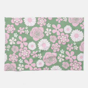 Green Pink Tropical Floral Botanical Spring Summer Kitchen Towel