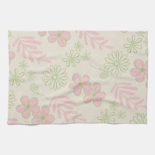 Green Pink Tropical Floral Botanical Spring Summer Kitchen Towel