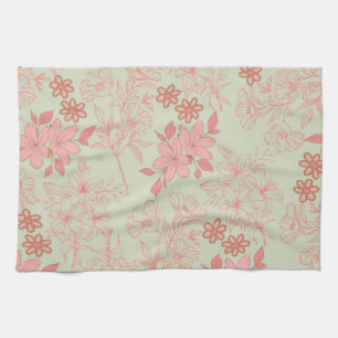 Green Pink Tropical Floral Botanical Spring Summer Kitchen Towel