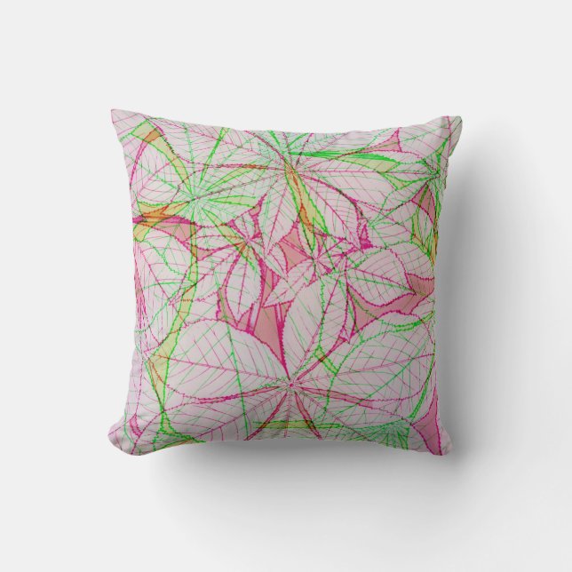 Green Pink Vintage Pattern Leaf Pillow (Front)