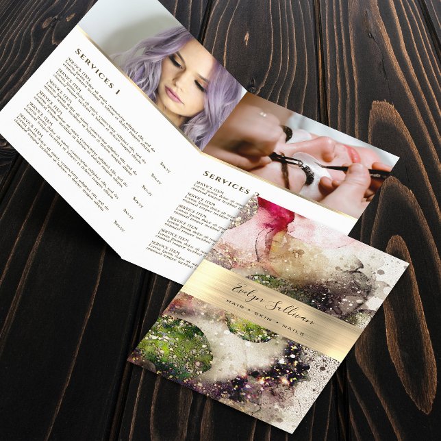 Green pink watercolor service menu brochure (Creator Uploaded)