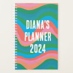 Green Pink Waves Stripes Colourful Bold CUSTOM Planner<br><div class="desc">Hello! I hope you like this original artwork design. Add your own text,  change the colours or fonts to personalize it. Check my shop for more designs. If you'd like something custom please let me know.</div>