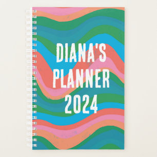 Green Pink Waves Stripes Colourful Bold CUSTOM Planner