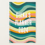 Green Pink Waves Stripes Colourful Bold CUSTOM Planner<br><div class="desc">Hello! I hope you like this original artwork design. Add your own text,  change the colours or fonts to personalize it. Check my shop for more designs. If you'd like something custom please let me know.</div>