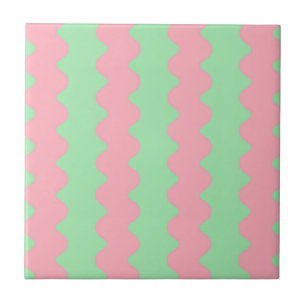 Green Pink Wavy Stripe Minimalist Modern Accent Tile
