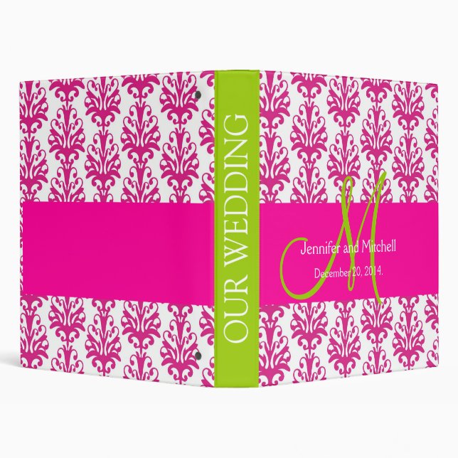 Green Pink White Damask Wedding Binder (Background)