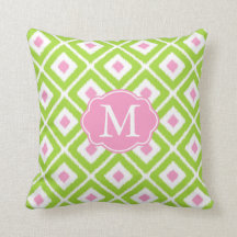 Green, Pink White Ikat Diamond Pattern