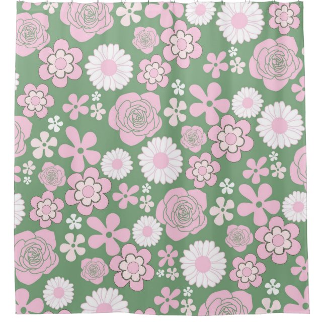 Green Pink White Retro Y2K 70s Flower Pattern (Front)