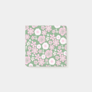 Green Pink White Retro Y2K 70s Flower Pattern Post-it Notes