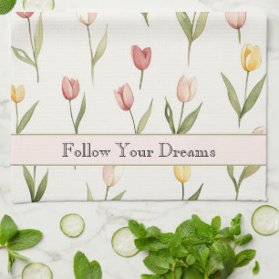 Green Pink Yellow Tulips Daffodils Flowers Dreams Kitchen Towel