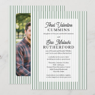 Green Pinstripe Rustic Groom's Parents Remarried Invitation