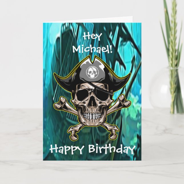 Green Pirate Skull Captain Cross Bones Ship Card (Front)