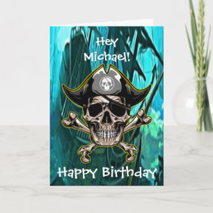 Green Pirate Skull Captain Cross Bones Ship Card