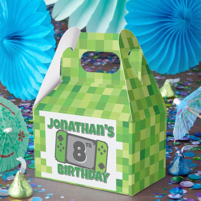 Green Pixel Birthday Favor Box (Party)