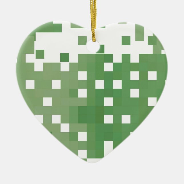 Green Pixel Pattern Ceramic Ornament (Front)