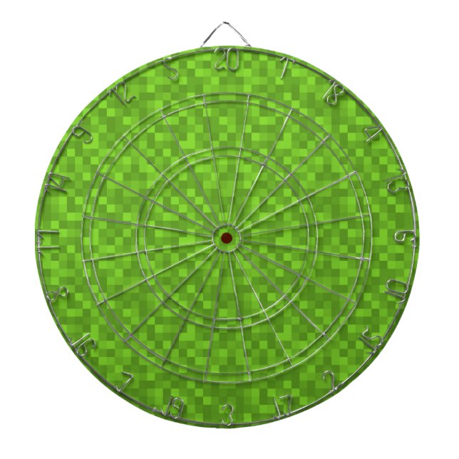 Green Pixel Pattern Retro 8-Bit Gaming Dartboard (Front)