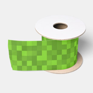 Green Pixel Pattern Retro 8-Bit Gaming Satin Ribbon