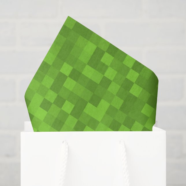 Green Pixel Pattern Retro 8-Bit Gaming Tissue Paper (Gift Bag)