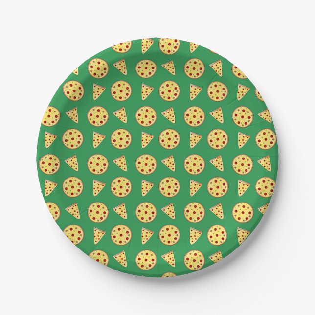 Green pizza pattern paper plate (Front)
